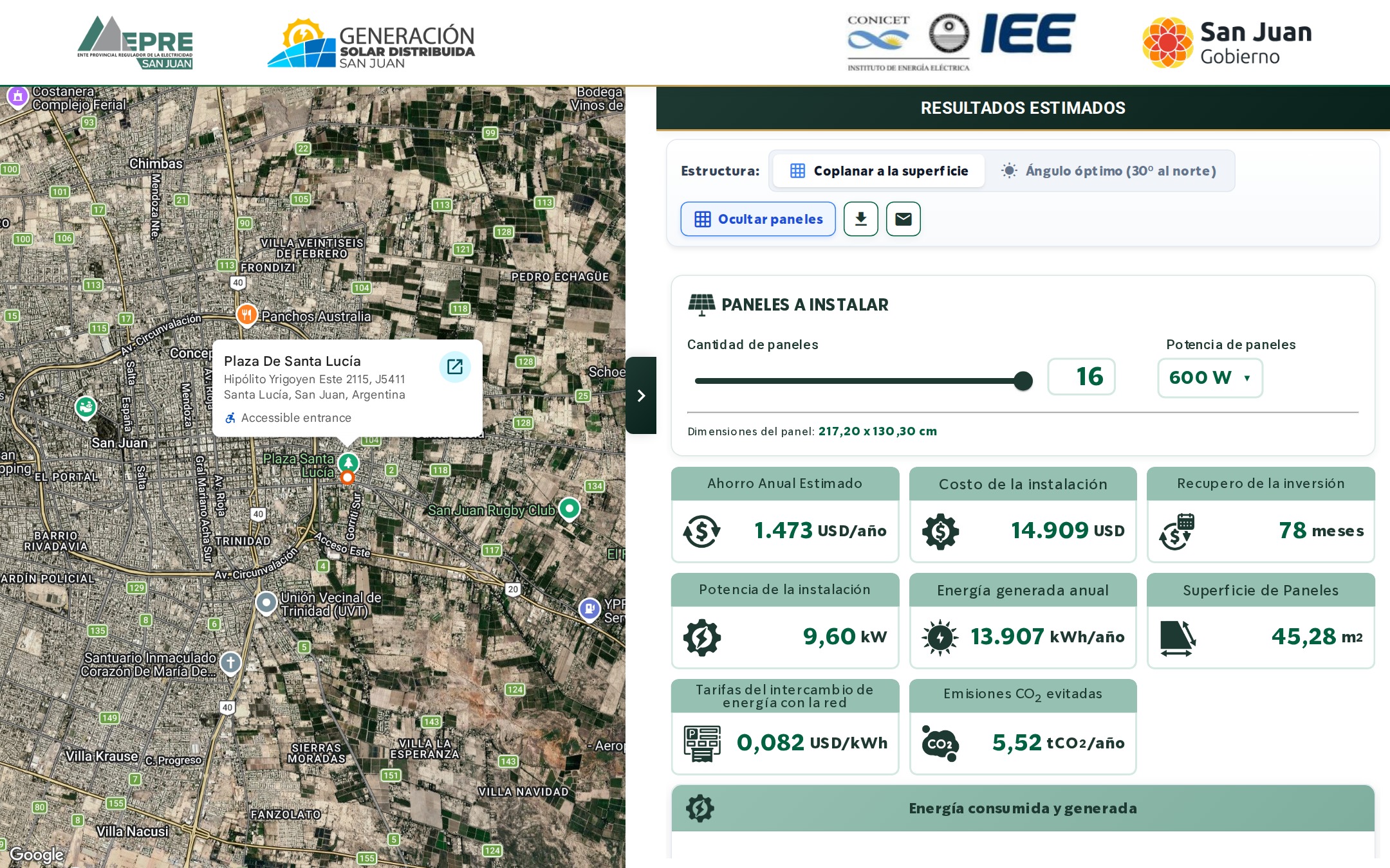 Aplicación Solar v2.0 en navegador de escritorio