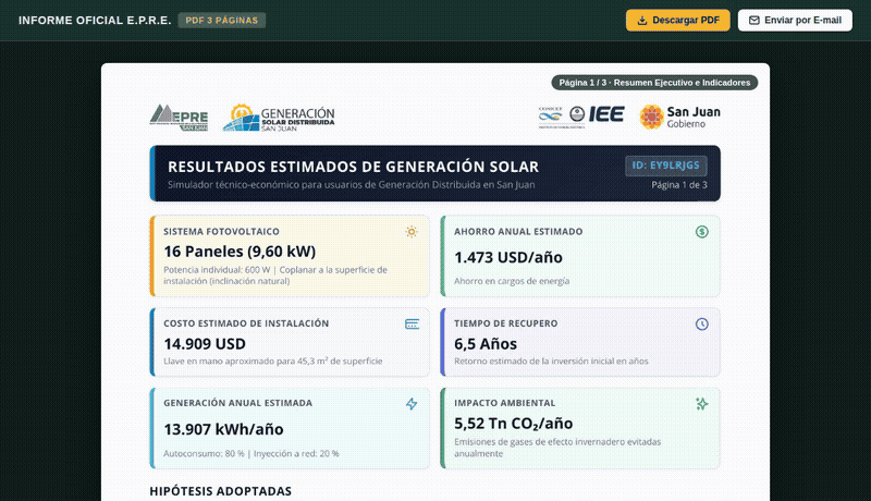 Informe oficial de resultados en formato PDF y envío por correo electrónico.